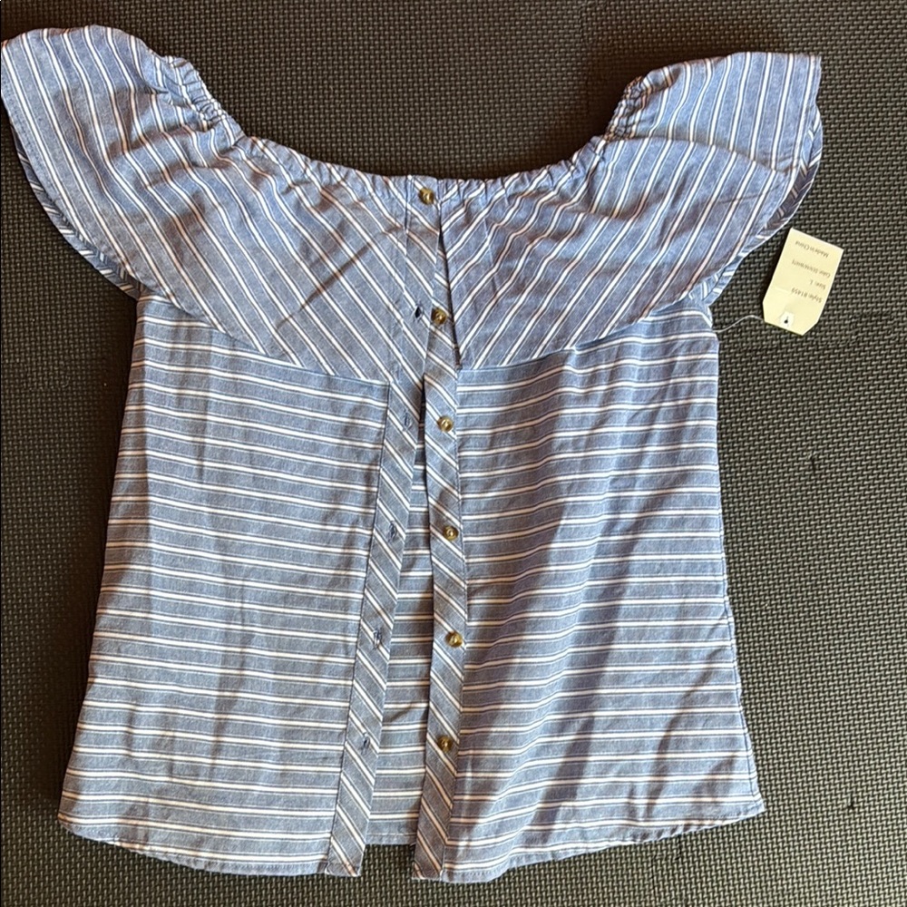 Striped Off-Shoulder Button-Up Top